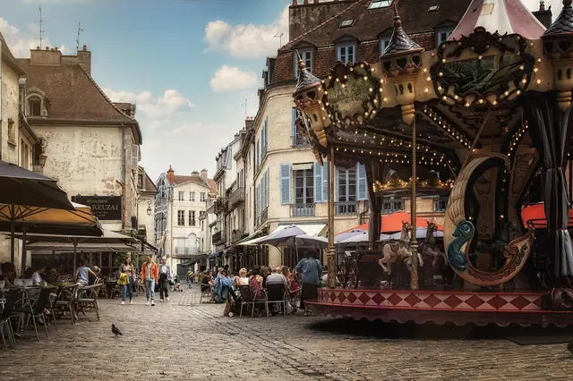 carousel, old town, urban, dijon, france, street, pedestrian zone, people, downtown, shopping street, city, old, historical, street photography, dijon, france, france, france, fran