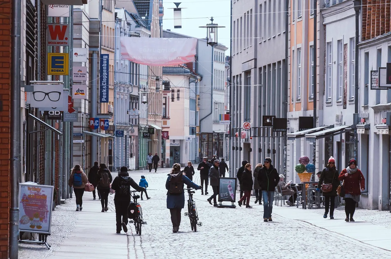 shopping street, pedestrian zone, downtown, people, town, urban, tourism, travel, people, people, people, people, people