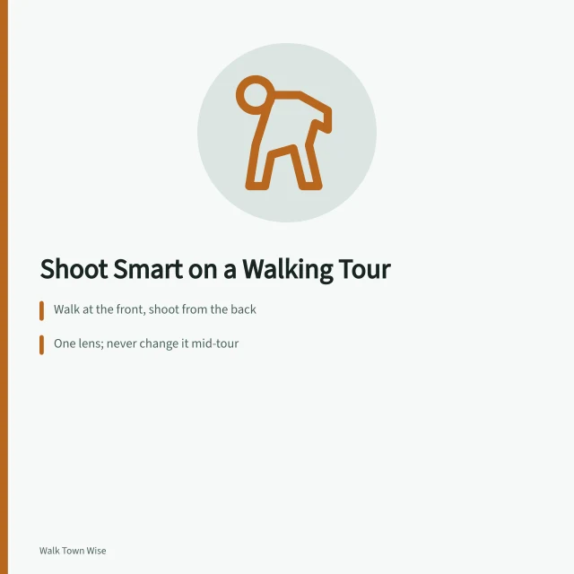 Walking tour photography tips: position, one lens, and guide etiquette. Where to stand and what to shoot on a guided walking tour