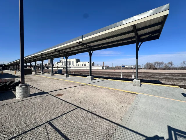 Omaha Amtrak Station platform in February 2024. Civil Rights Trail by Amtrak: lines, first blocks, a bus day