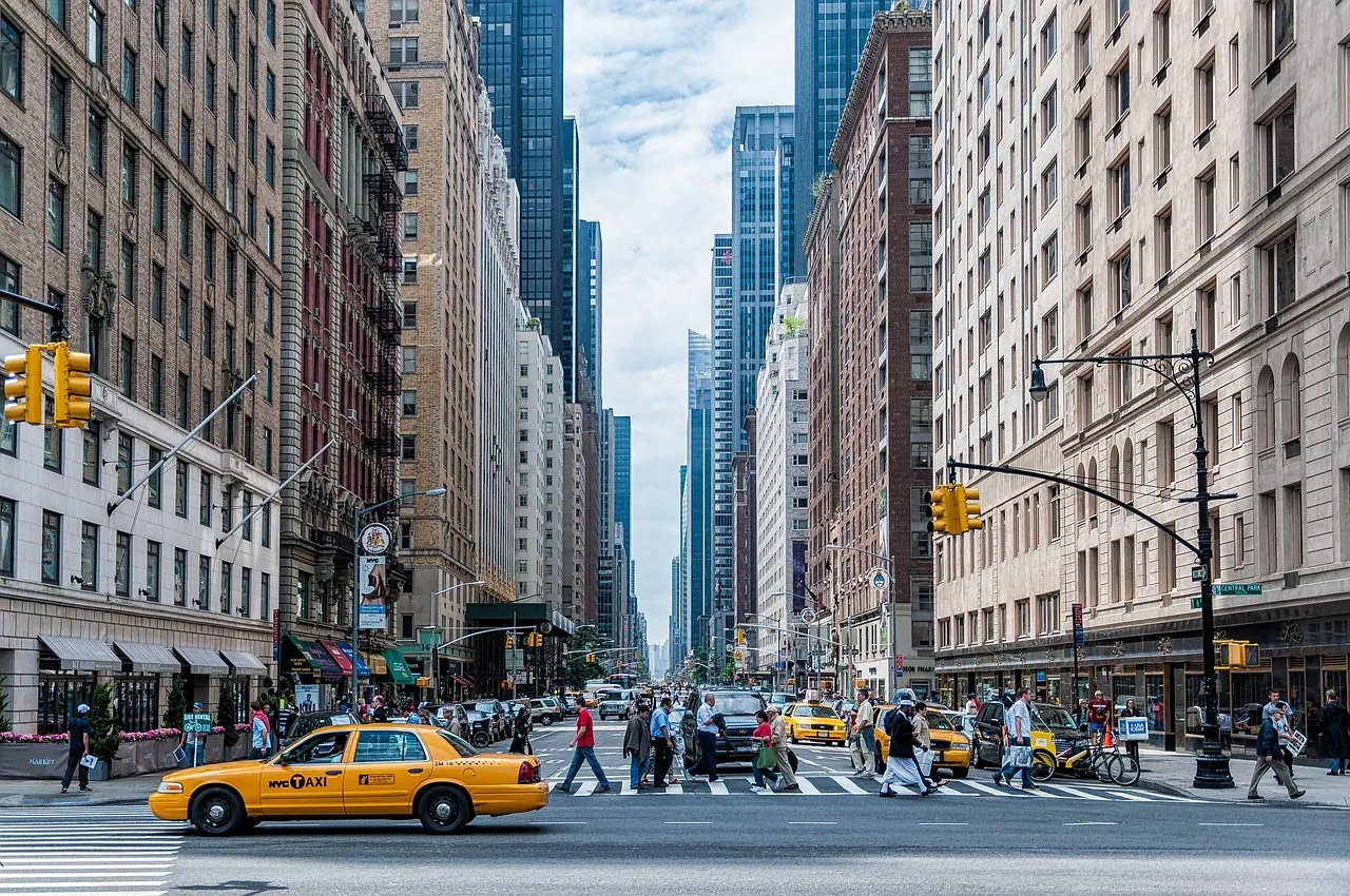pedestrians, crossing, traffic, intersection, junction, crossroads, buildings, commuters, busy streets, street photography, city streets, architecture, new york city, manhattan, ca