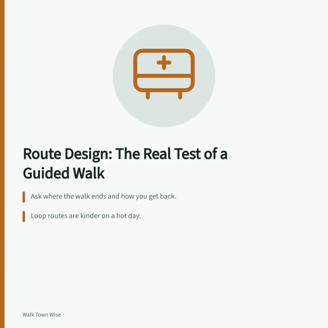 Illustration of a walking route with loop and linear paths. Judging a guided walk by its route design, not its price