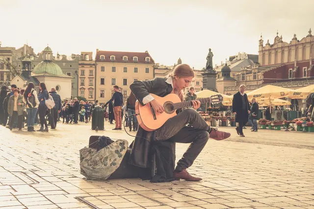 musician, guitarist, streets, people, music, string instrument, street artist, street performer, guitar, poland, square, old town, acoustic guitar, musician, musician, people, musi