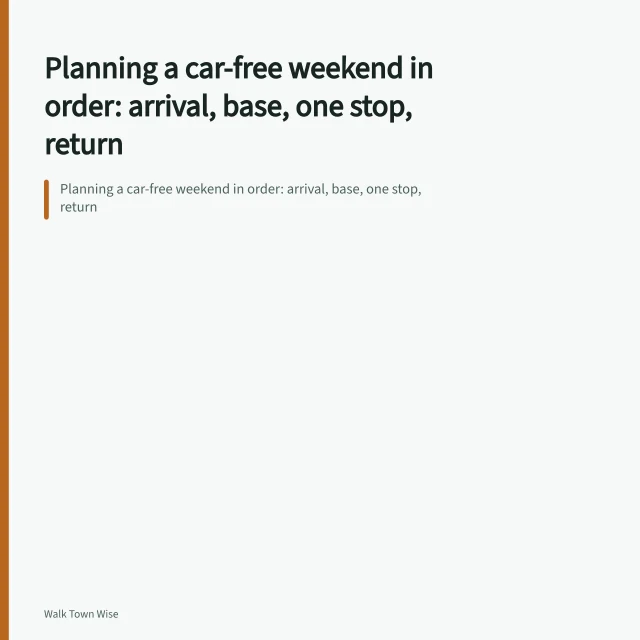 Planning a car-free weekend in order: arrival, base, one stop, return. Car Free Weekends Planning in Walkable Towns