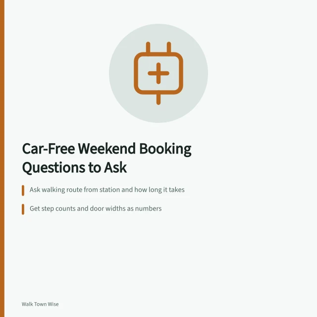 Checklist of car-free weekend booking questions about arrival, stairs and cancelation. Car-free weekend booking questions: arrival, stairs and cancelation first