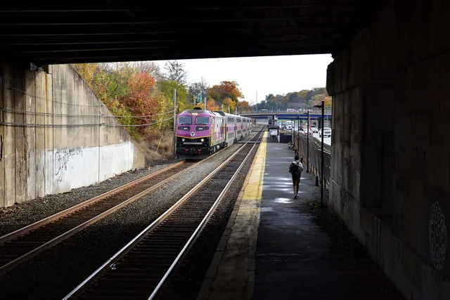 An outbound Framingham-Worcester line commuter rail train skips the West Newton station. Due to the single platform, during peak hours many non-peak-direction trains have to skip the Newton stations. Walkable town day trips from Chicago by commuter rail, ranked